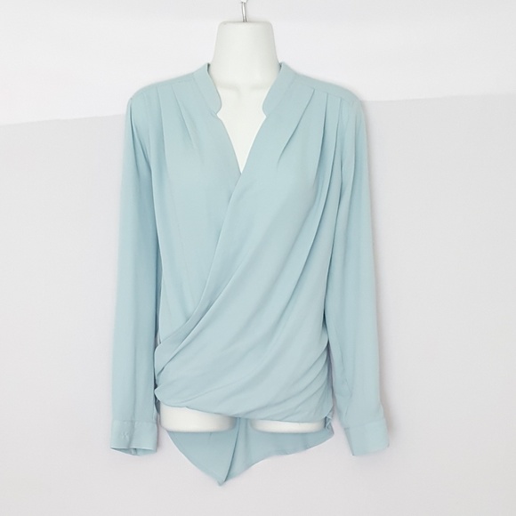 Ro & De Tops - Ro & De Light Teal High-Low Wrap Blouse, Spring